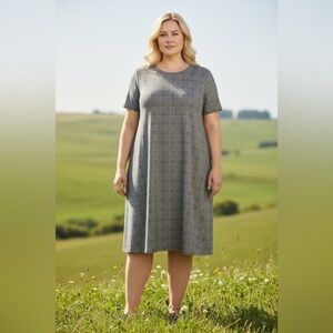 Reitmans, Plus Size Plaid Knee-Length Dress, 3X, Gray, Black